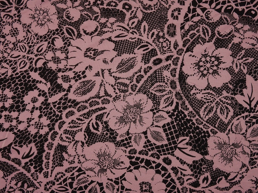 Printed Viscose Jersey Fabric - Black On Pink