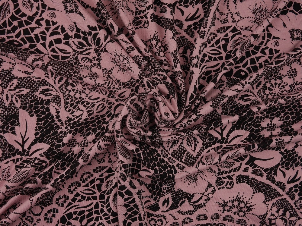 Printed Viscose Jersey Fabric - Black On Pink
