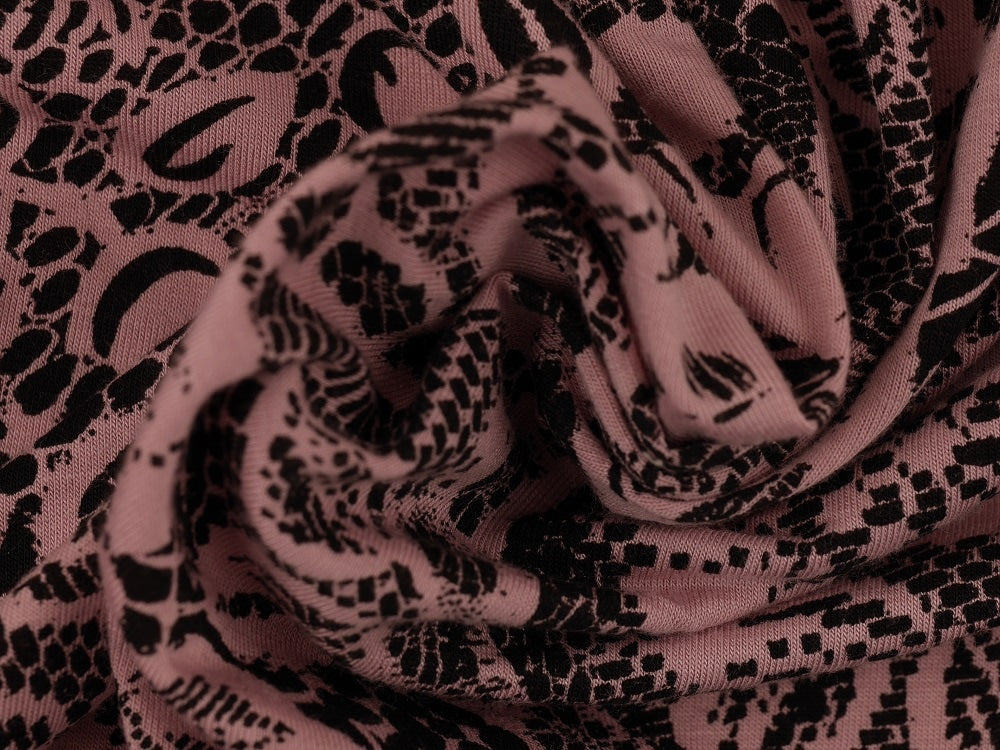 Printed Viscose Jersey Fabric - Black On Pink