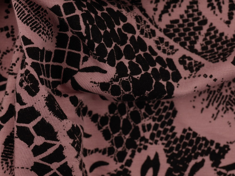 Printed Viscose Jersey Fabric - Black On Pink