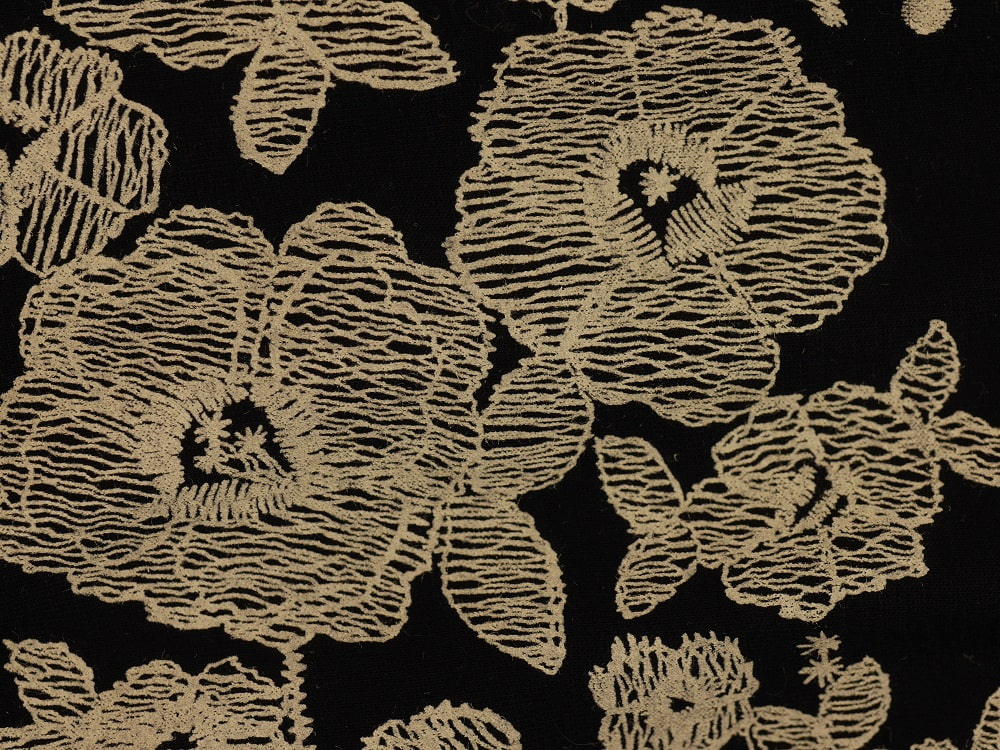 Printed Viscose Jersey Fabric - Cream Mirror Border On Black