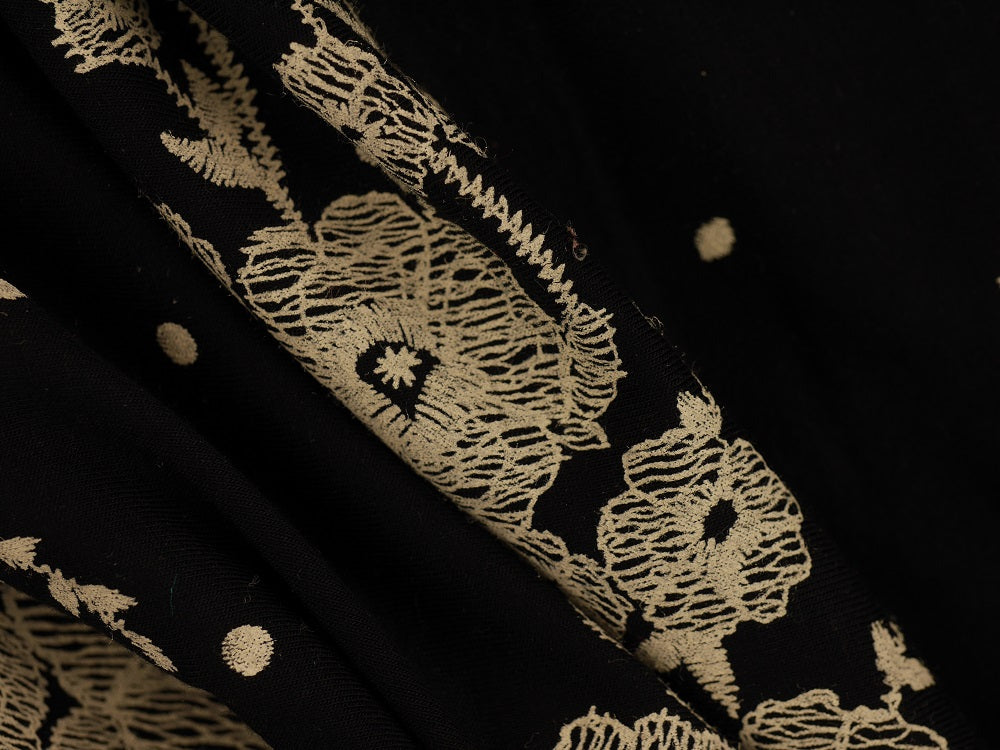 Printed Viscose Jersey Fabric - Cream Mirror Border On Black