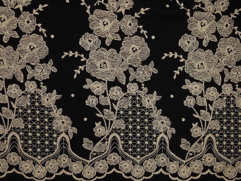 Printed Viscose Jersey Fabric - Cream Mirror Border On Black