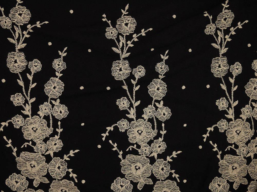 Printed Viscose Jersey Fabric - Cream Mirror Border On Black