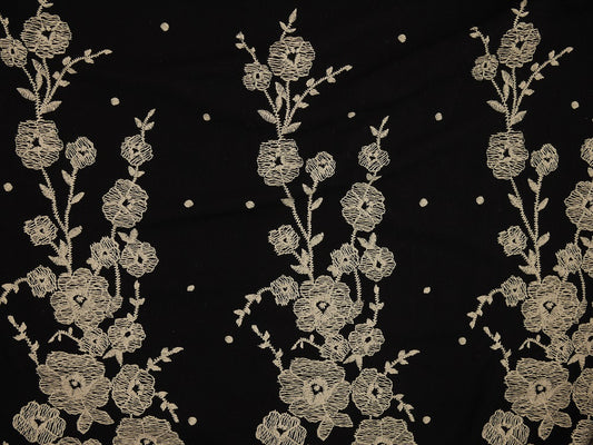 Printed Viscose Jersey Fabric - Cream Mirror Border On Black