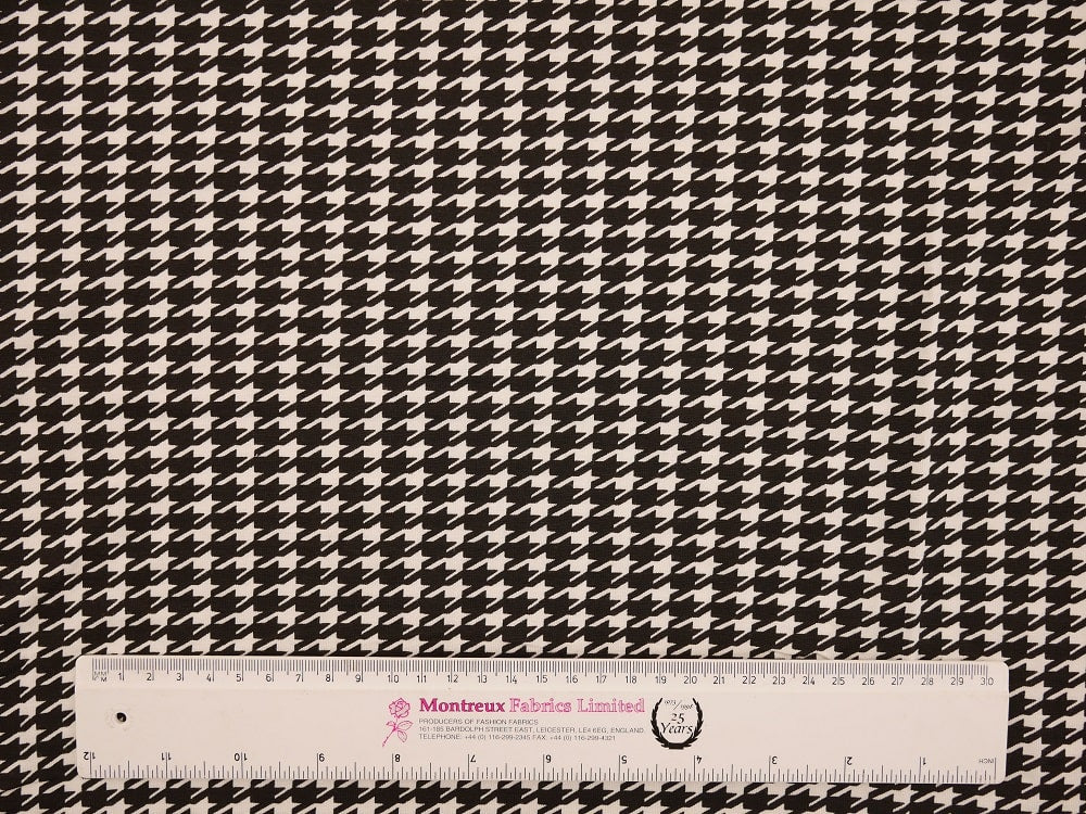 Printed Viscose Jersey Fabric - Black and White Dogtooth