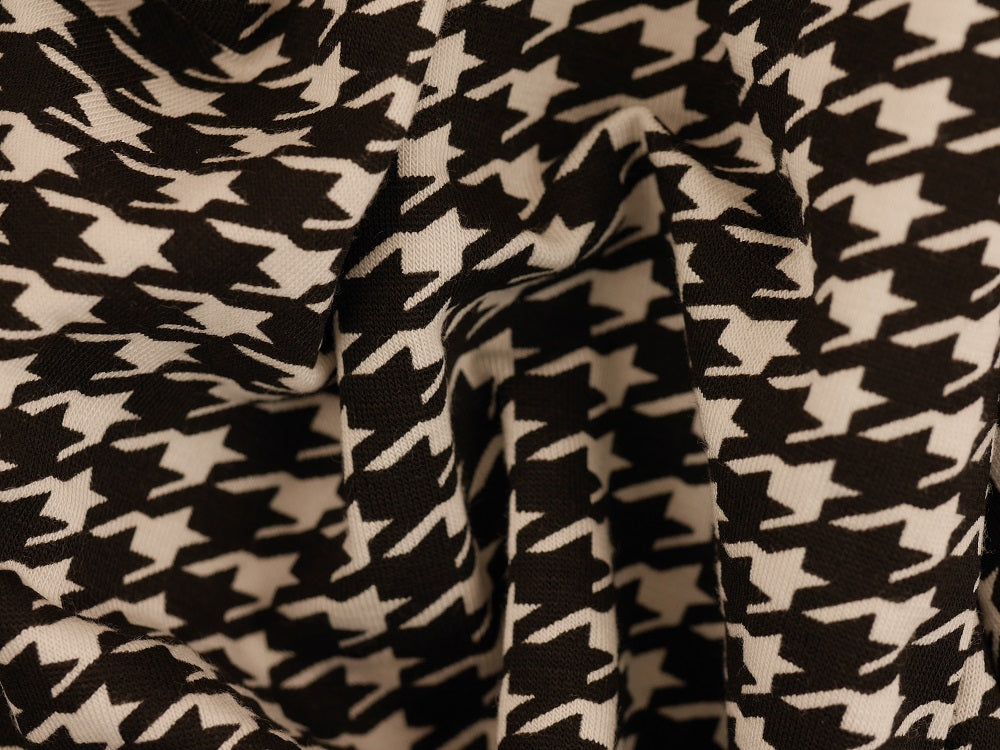 Printed Viscose Jersey Fabric - Black and White Dogtooth