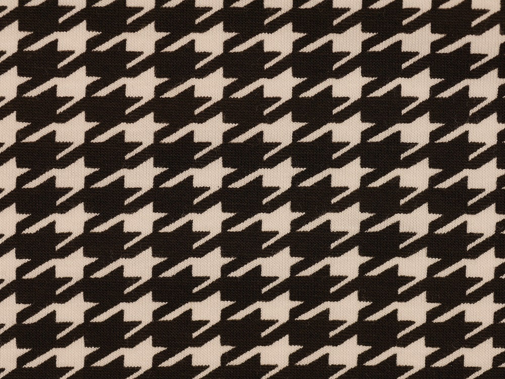 Printed Viscose Jersey Fabric - Black and White Dogtooth