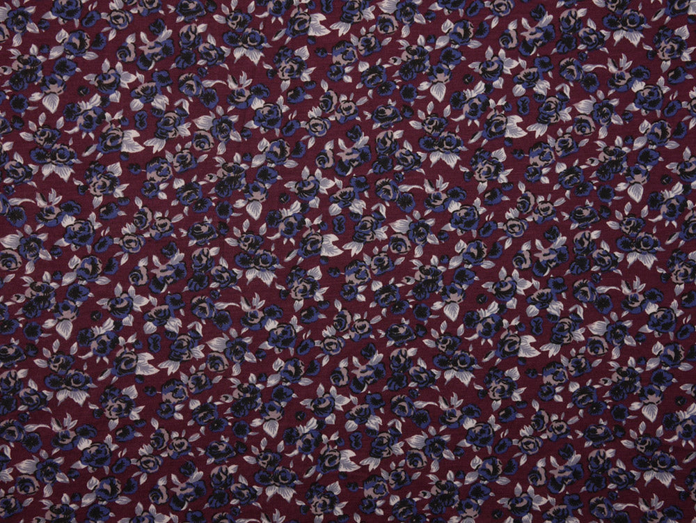 Printed Viscose Jersey Fabric - Ditsy Plum Floral Print