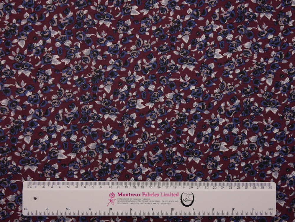 Printed Viscose Jersey Fabric - Ditsy Plum Floral Print