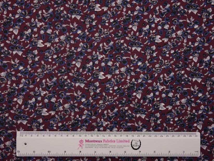 Printed Viscose Jersey Fabric - Ditsy Plum Floral Print 1.20 Metre Remnant
