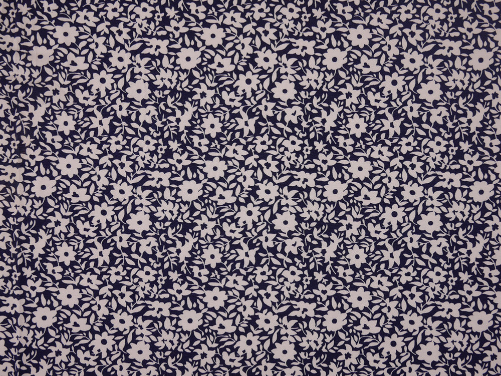 Printed Viscose Jersey Fabric - White and Navy Floral
