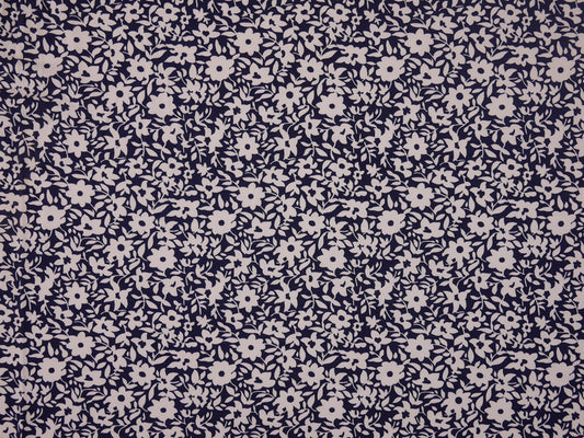 Printed Viscose Jersey Fabric - White and Navy Floral