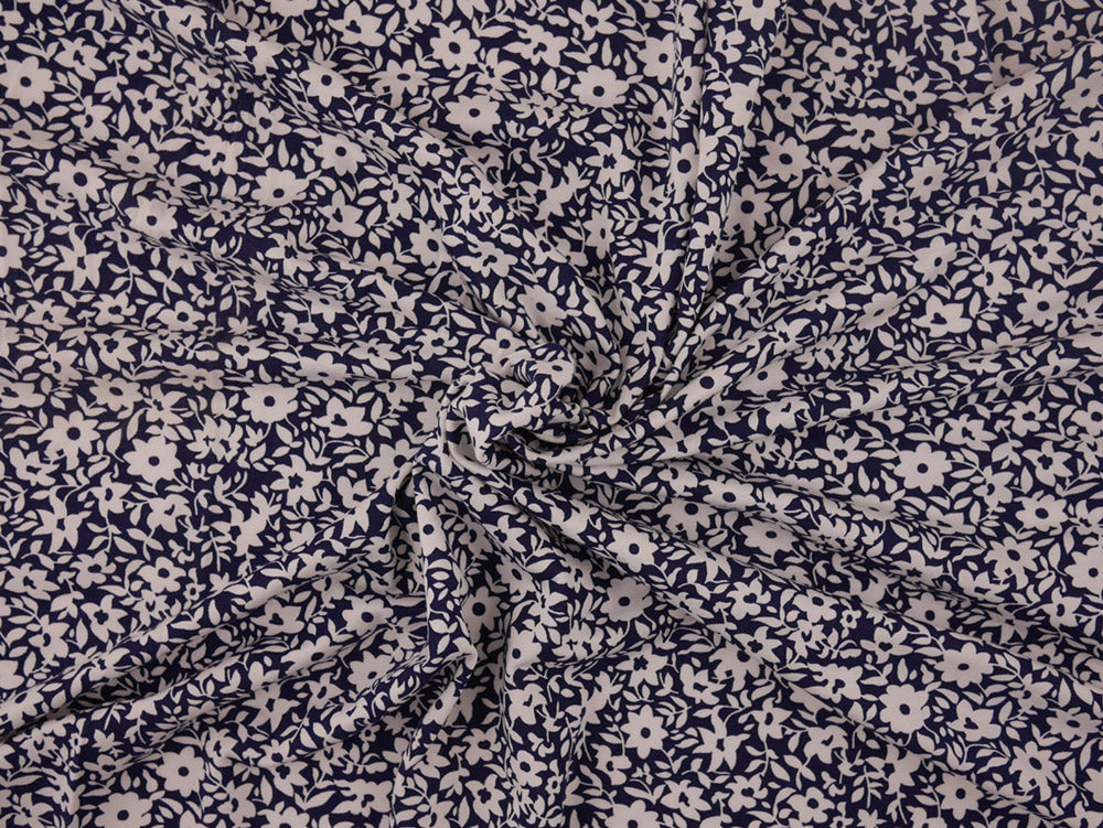 Printed Viscose Jersey Fabric - White and Navy Floral