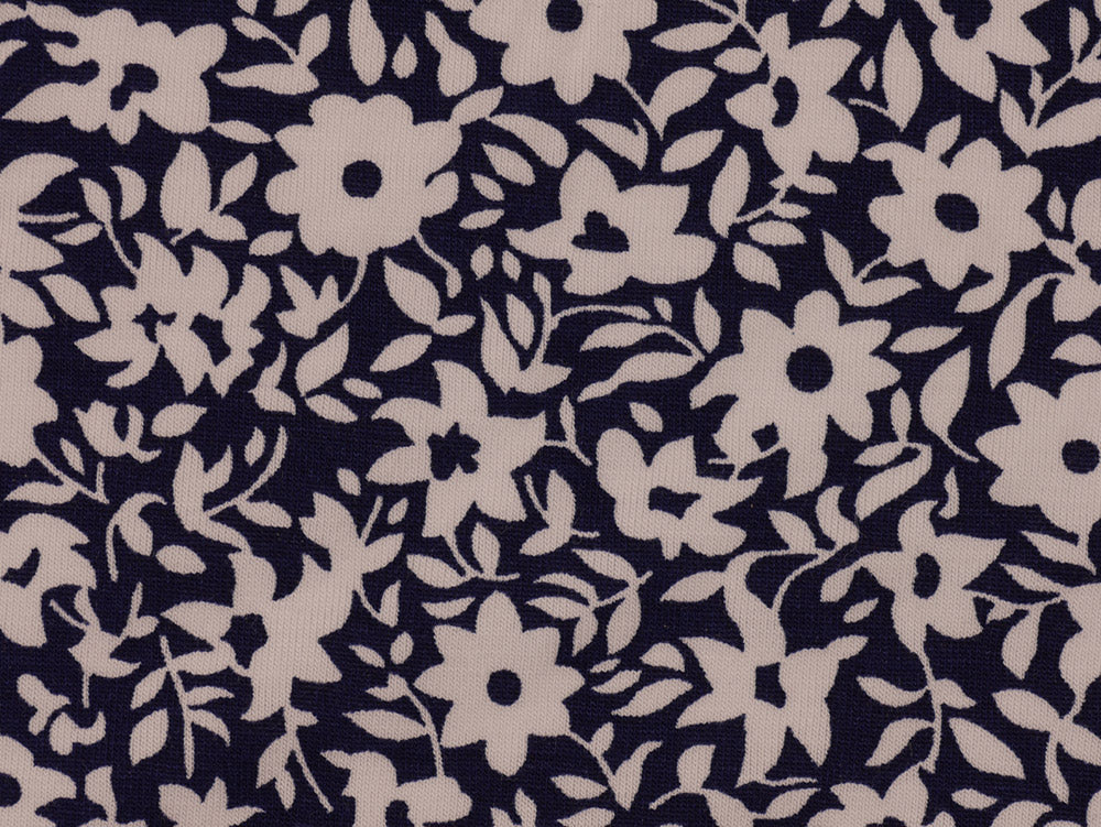 Printed Viscose Jersey Fabric - White and Navy Floral