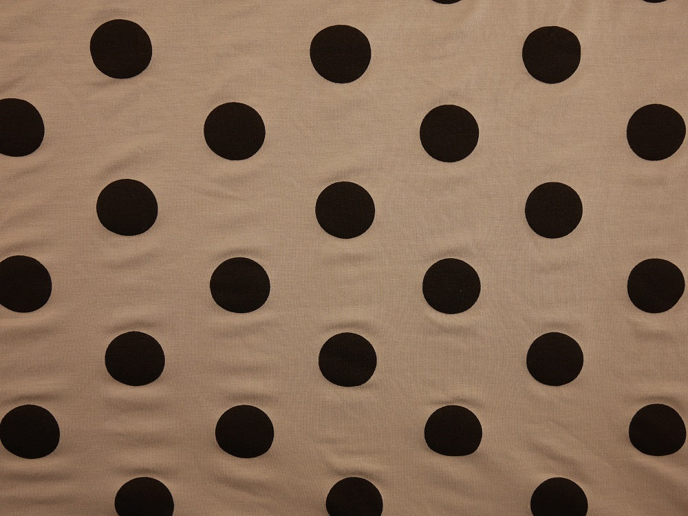 Printed Viscose Jersey Fabric - Large Black Spot On Silver