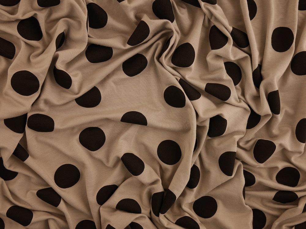 Printed Viscose Jersey Fabric - Large Black Spot On Silver