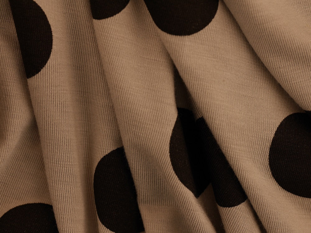 Printed Viscose Jersey Fabric - Large Black Spot On Silver