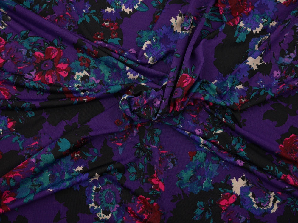 Single Jersey Fabric - Purple Floral Print