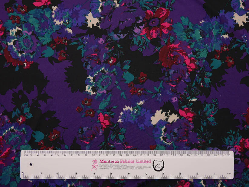 Single Jersey Fabric - Purple Floral Print 0.70 Metre Remnant