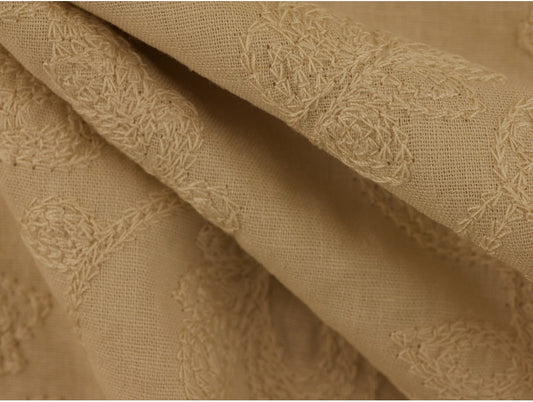 Embroidered linen Fabric - Stone