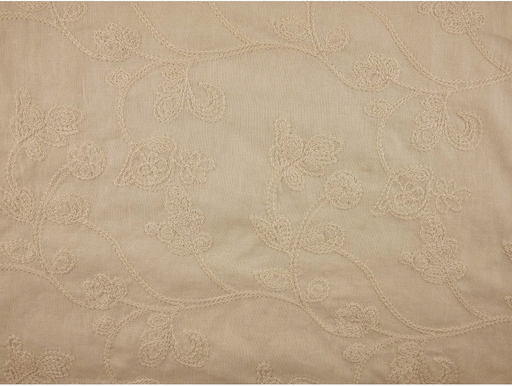 Embroidered Linen Fabric - Stone 0.40 Metre Remnant