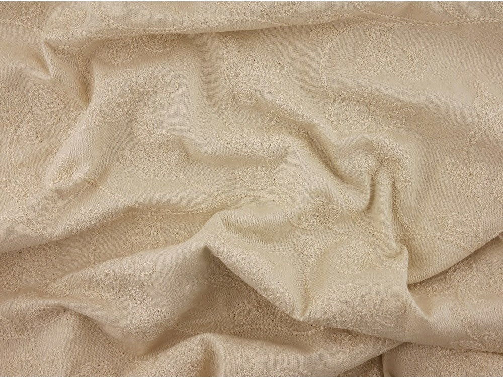 Embroidered Linen Fabric - Stone 0.40 Metre Remnant