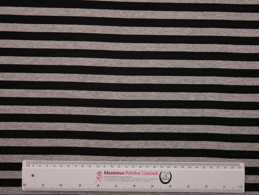 Single Jersey Stripe Fabric - Black/ Marl Grey
