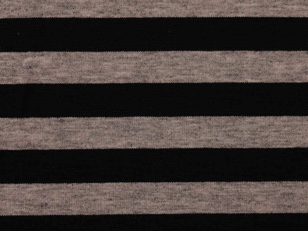 Single Jersey Stripe Fabric - Black/ Marl Grey