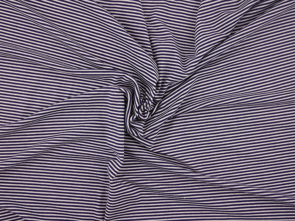 Single Jersey Fine Stripe Fabric - Navy/White