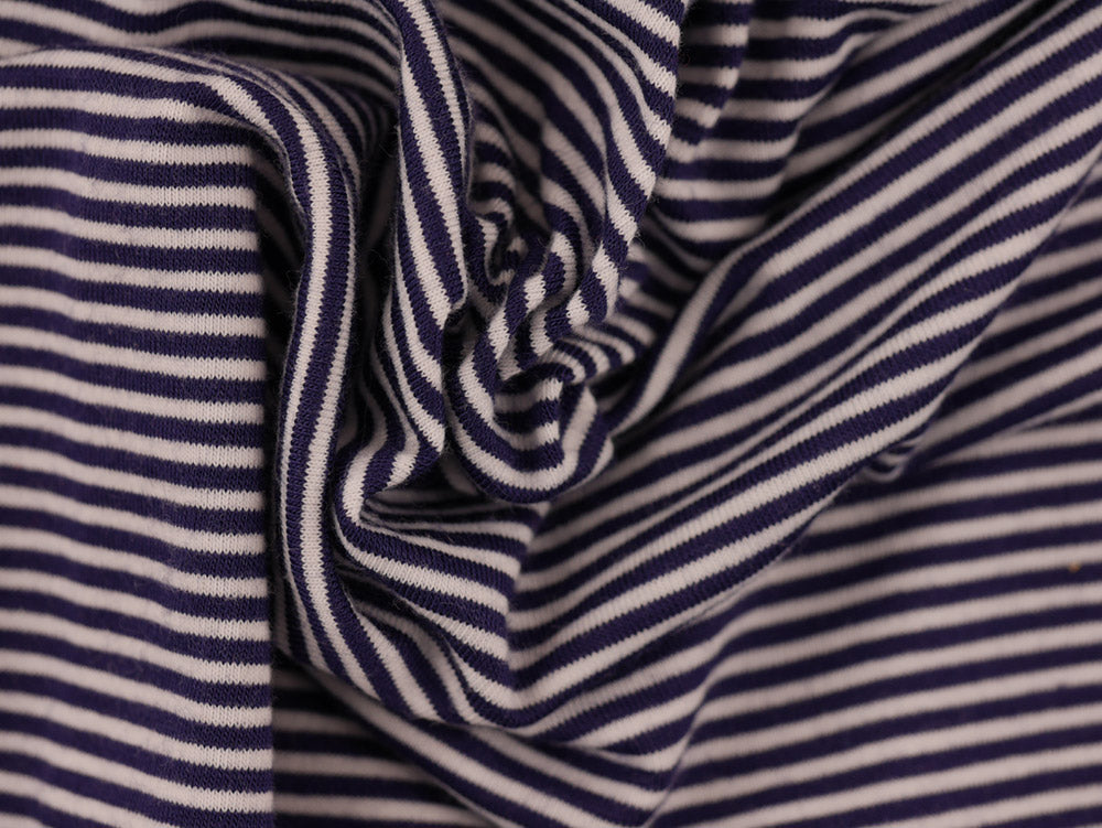 Single Jersey Fine Stripe Fabric - Navy/White