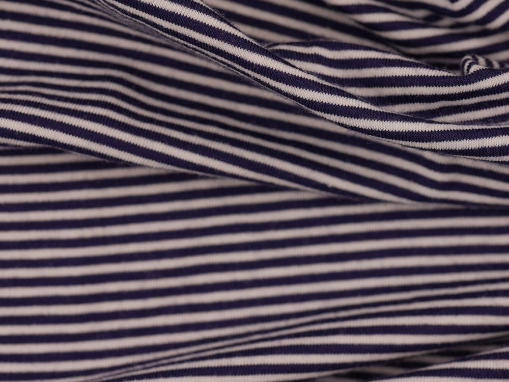 Single Jersey Fine Stripe Fabric - Navy/White
