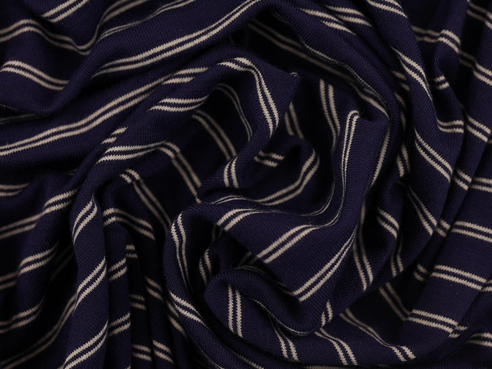 Single Jersey Stripe Fabric - Navy/White