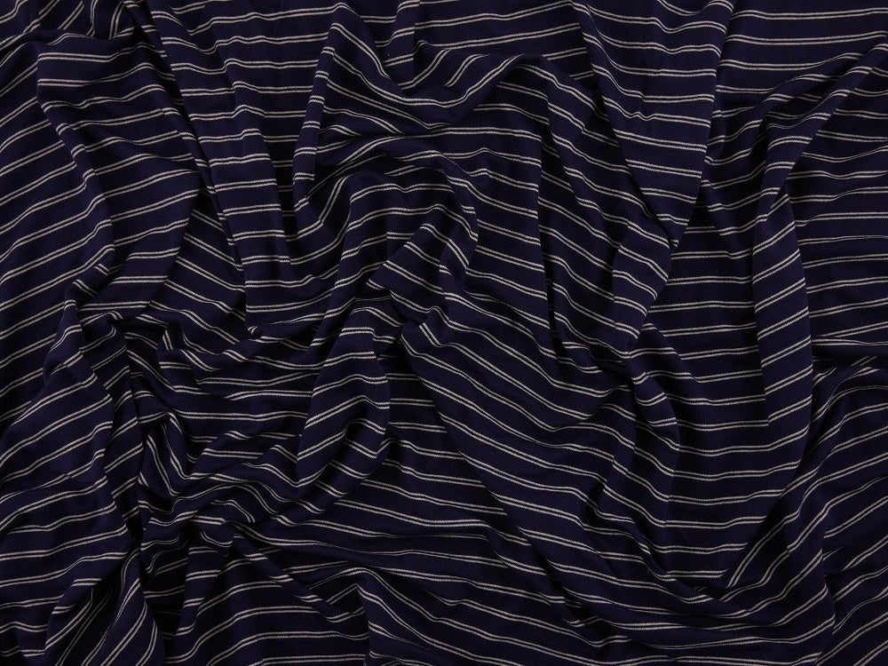 Single Jersey Stripe Fabric - Navy/White