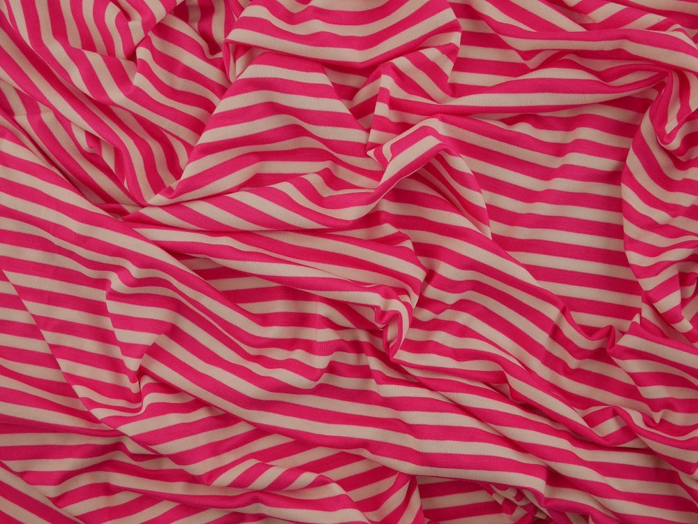 Single Jersey Stripe Fabric - cerise/white