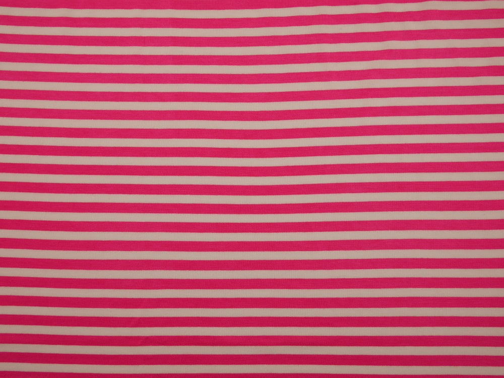 Single Jersey Stripe Fabric - cerise/white