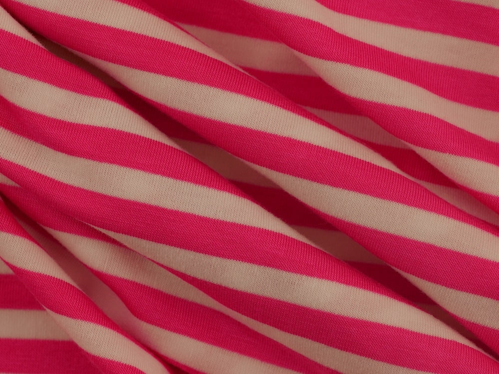 Single Jersey Stripe Fabric - cerise/white