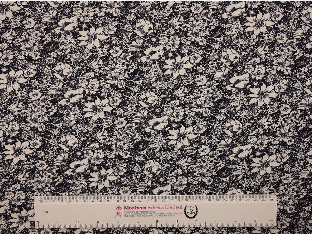 Printed Viscose Jersey - White Floral on Indigo