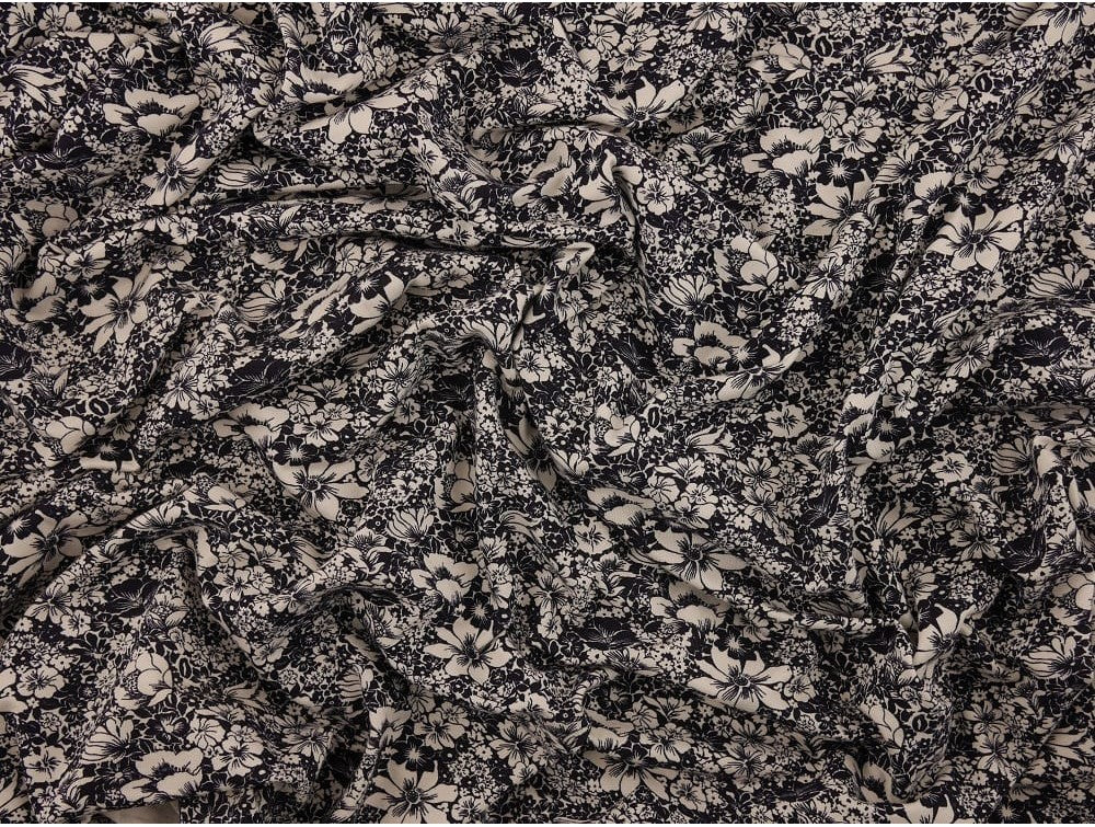 Printed Viscose Jersey - White Floral on Indigo