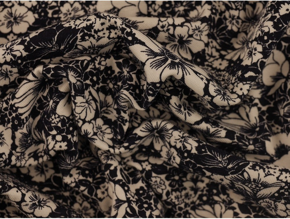Printed Viscose Jersey - White Floral on Indigo