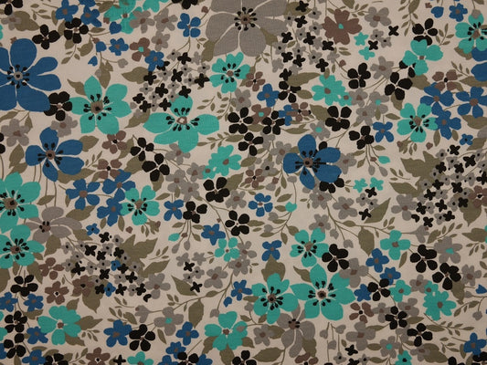 Single Jersey Printed Fabric - Turquoise and Grey Flowers