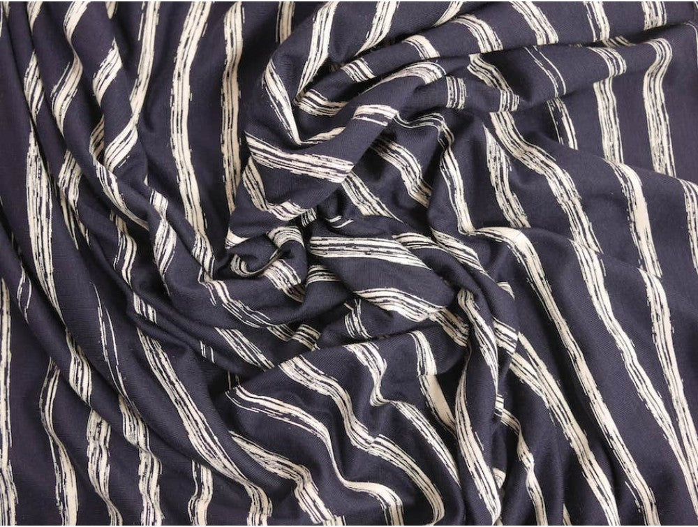 Single Jersey Printed Fabric - Navy Stripe