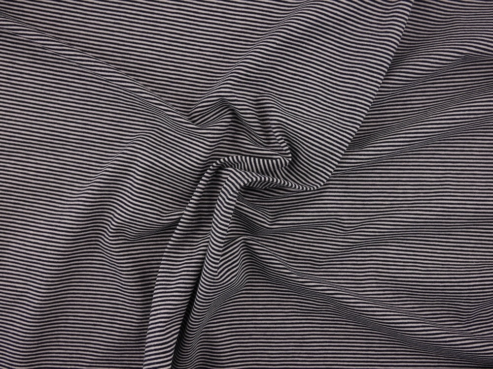 Single Organic Cotton Jersey Fine Stripe Fabric - Black/White