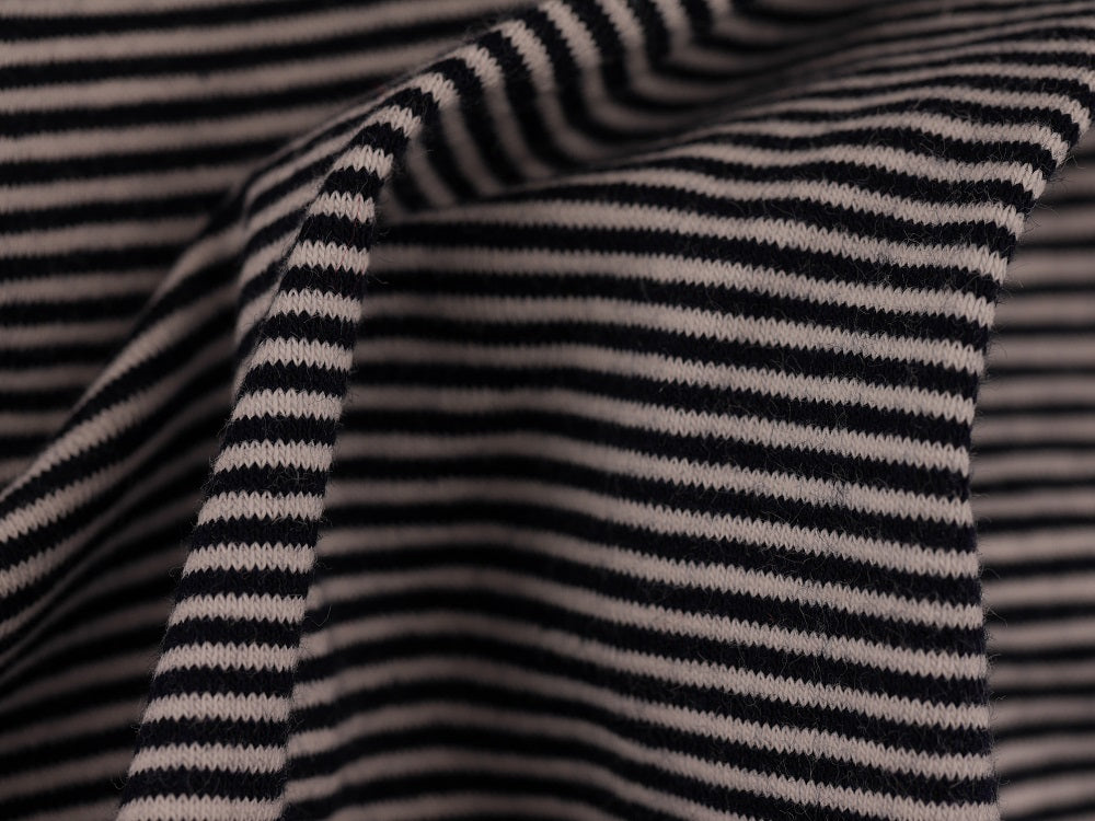 Single Organic Cotton Jersey Fine Stripe Fabric - Black/White