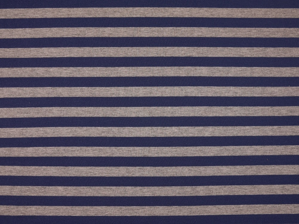 Single Jersey Stripe Fabric - Indigo/Marl Grey