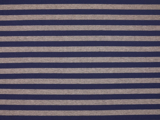 Single Jersey Stripe Fabric - Indigo/Marl Grey