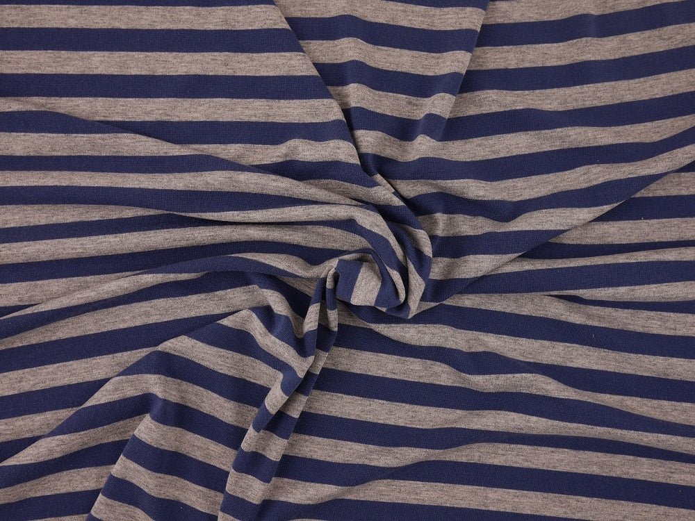 Single Jersey Stripe Fabric - Indigo/Marl Grey