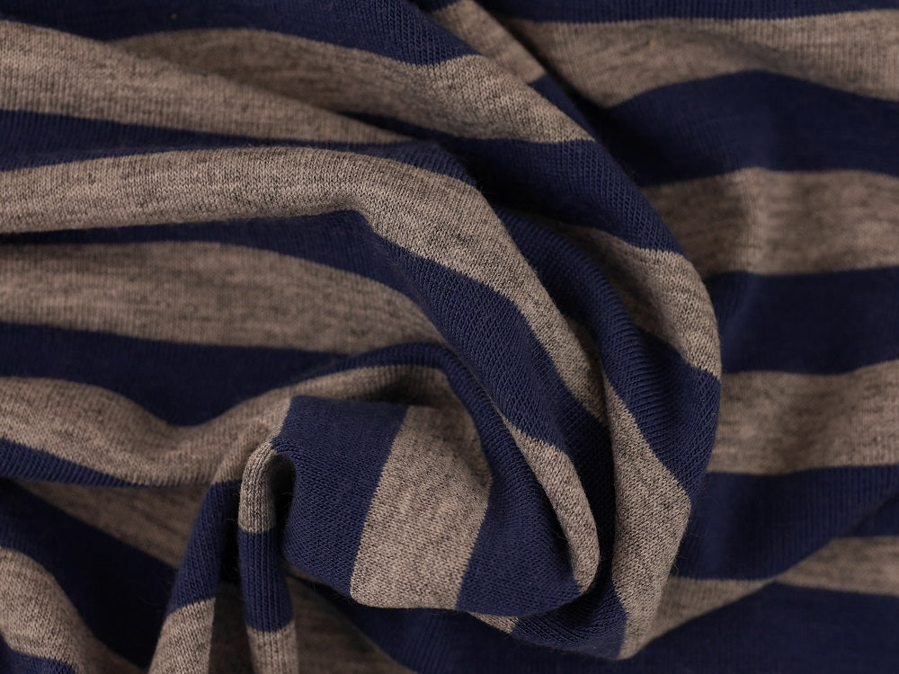 Single Jersey Stripe Fabric - Indigo/Marl Grey