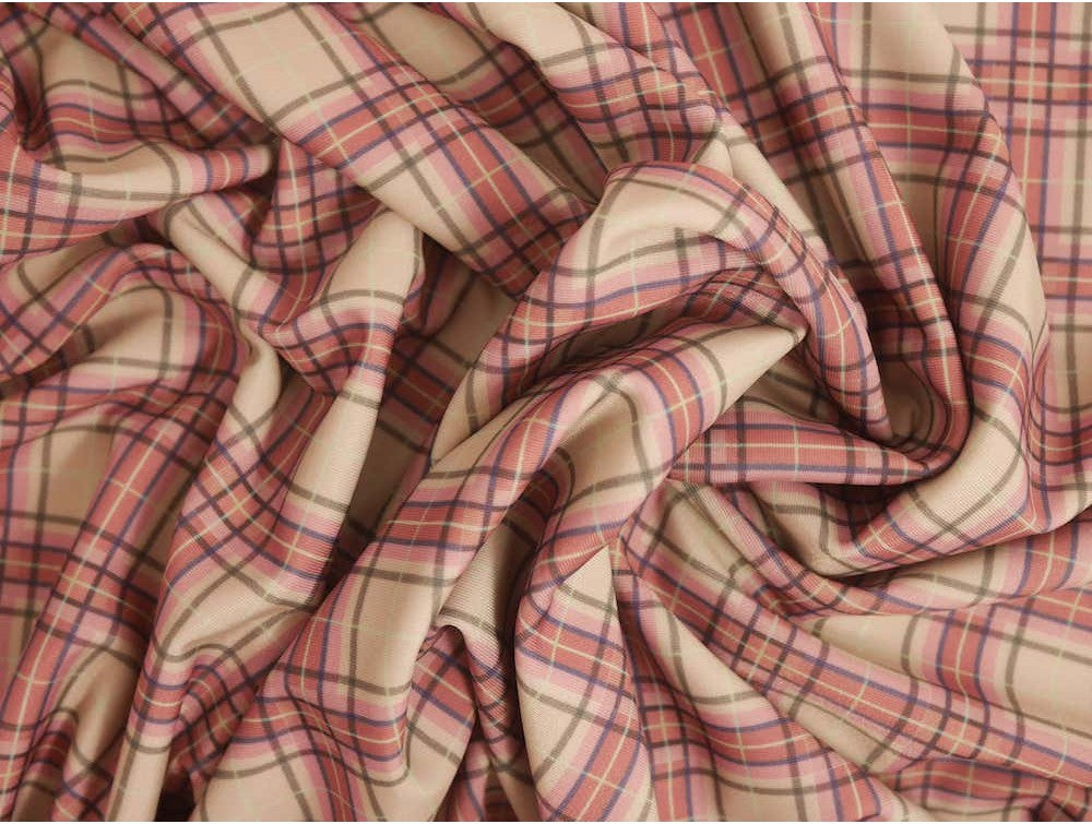 Single Jersey Fabric - Pink Tartan Print