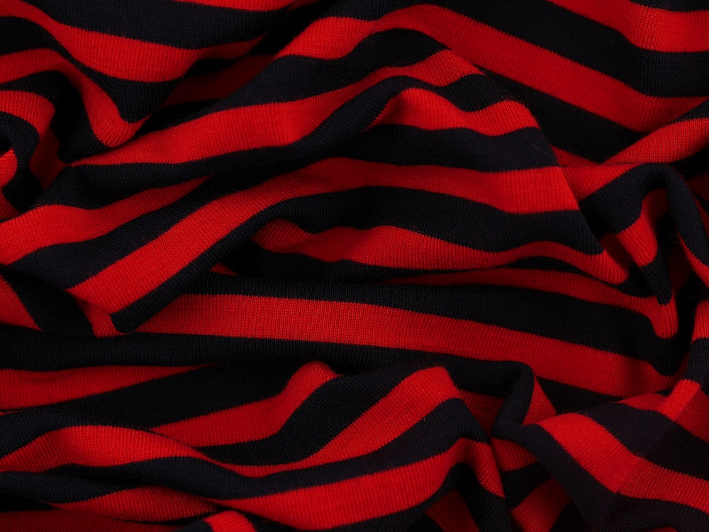 Single Jersey Stripe Fabric - Red/Navy
